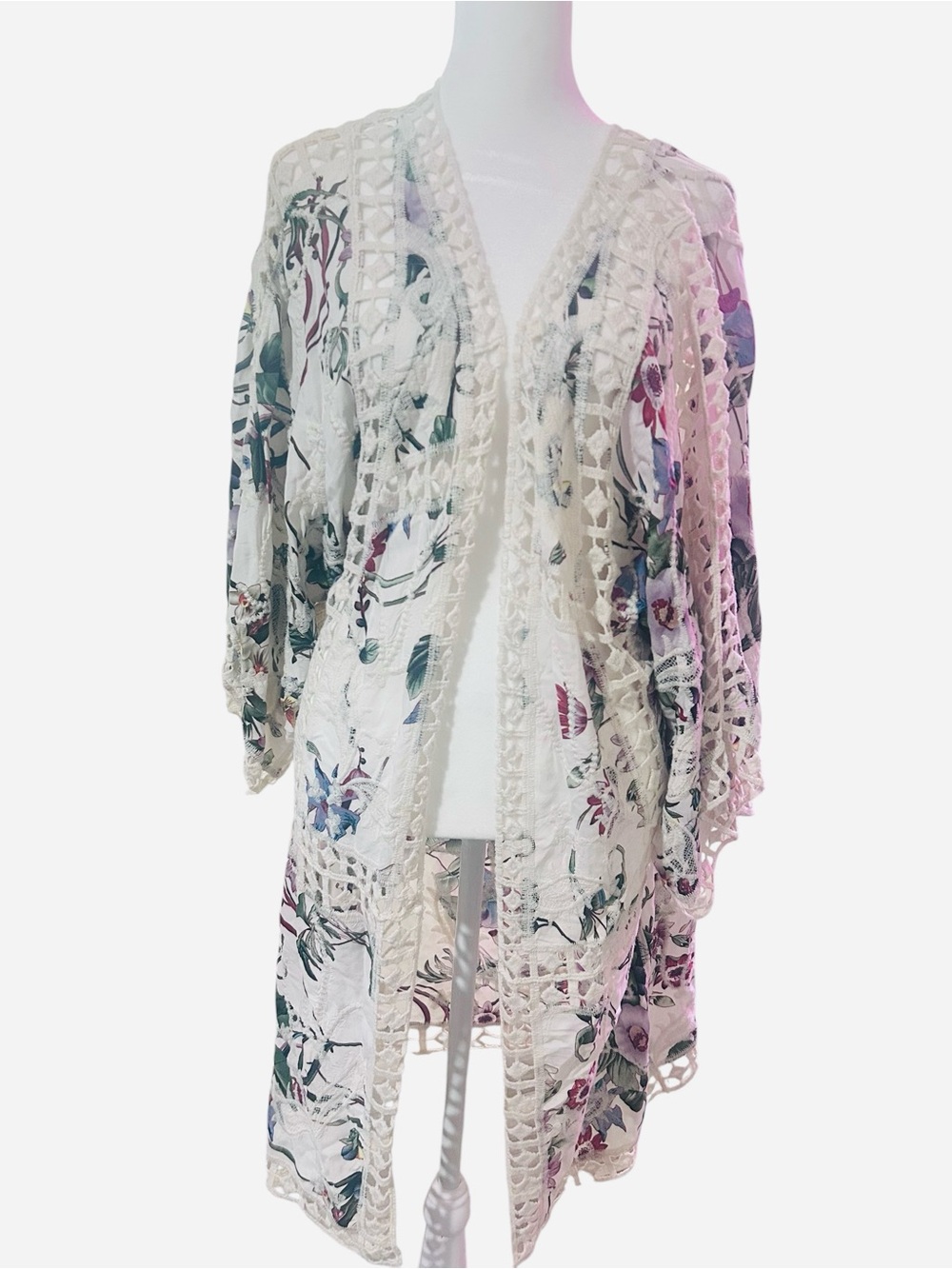 Anthropologie clea crochet floral kimono / boho floral lace duster - Picture 2 of 8